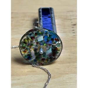 Stained Glass Kaleidoscope With Silver 925 Necklace Chain 27 In Corning Glass